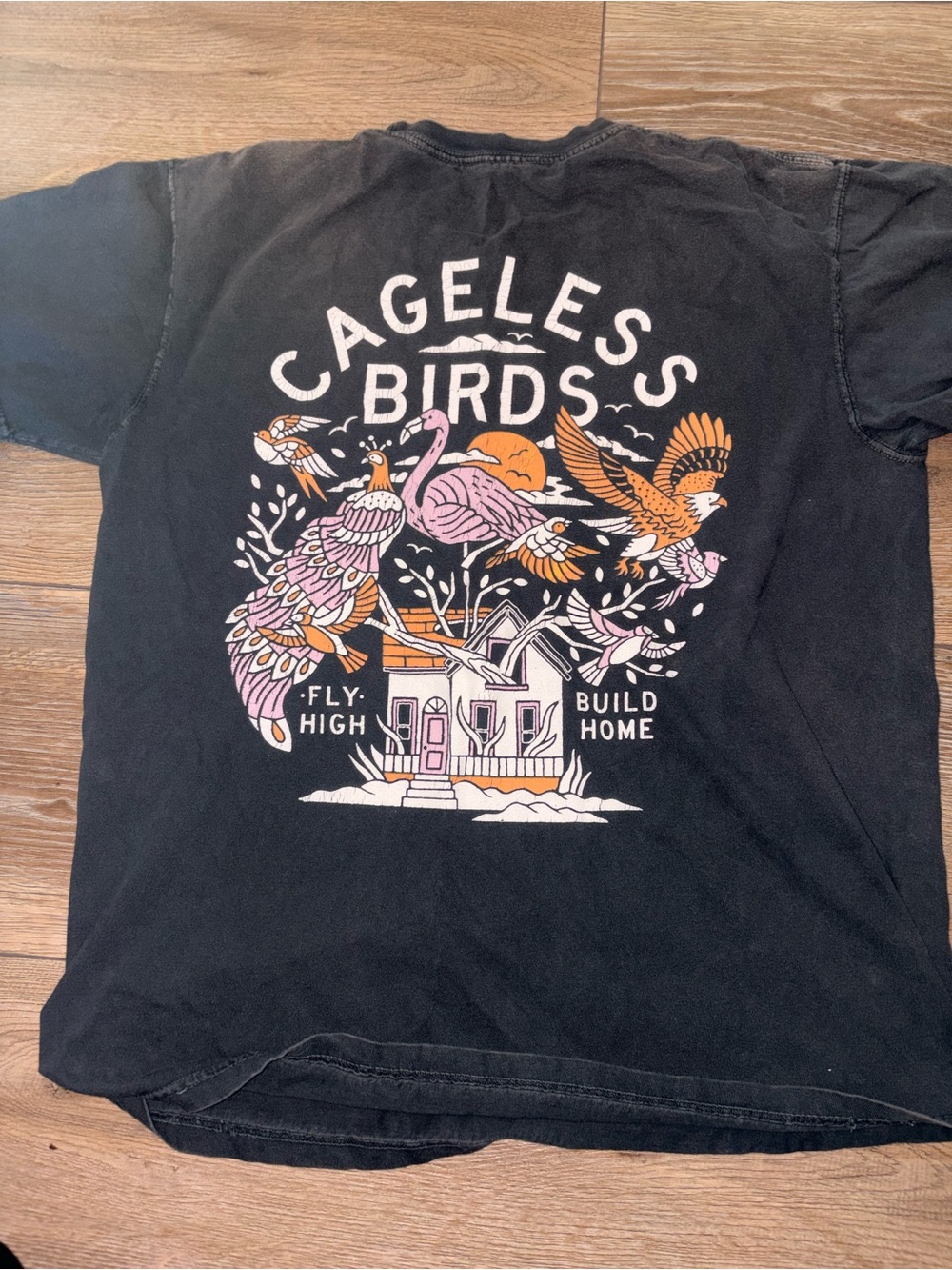 Los Angeles Birds Graphic Tee - Black with Pink & Orange Print